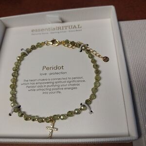 Essential Ritual Peridot Beaded Bracelet with Cross Charm - August Birthstone
